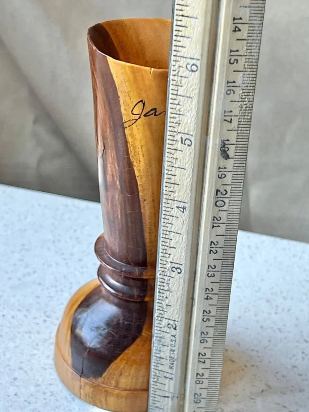 Signed Jamaican Wooden Vase W/ Hand-Painted Tropical Scene Signed 5.5" Handmade - Picture 8 of 10